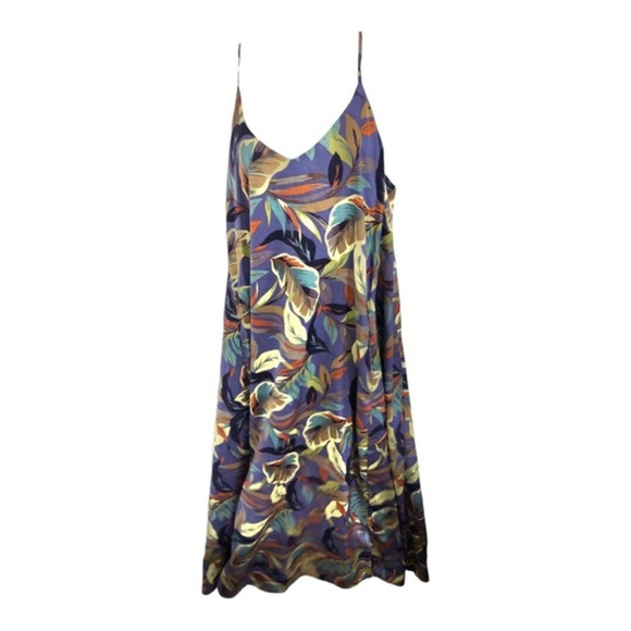 Nicole Miller purple multi tropical palm print v-neck satin‎ effect maxi dress - Picture 10 of 14